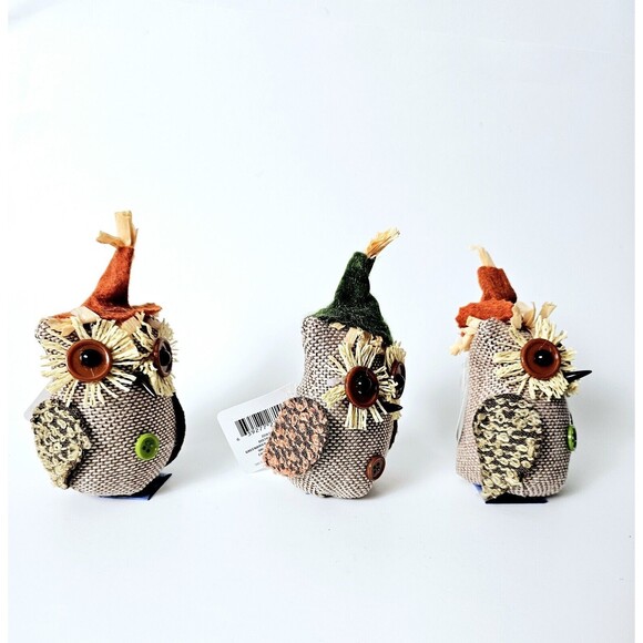 Scarecrow OWLS Lot 3 Burlap Halloween Fall Thanksgiving Ornaments Harvest NWT! - Picture 4 of 12